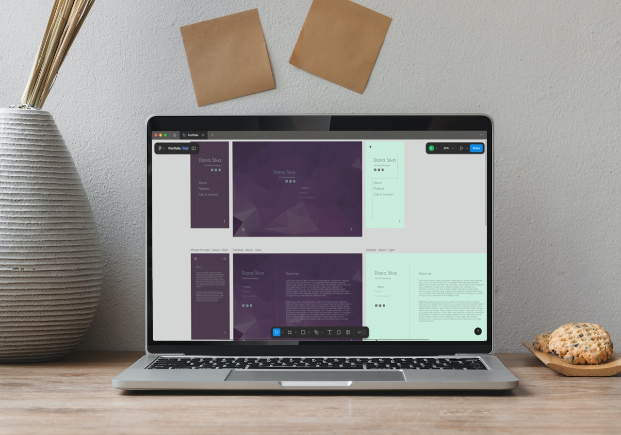 A picture figma with drafts of the portfolio's design